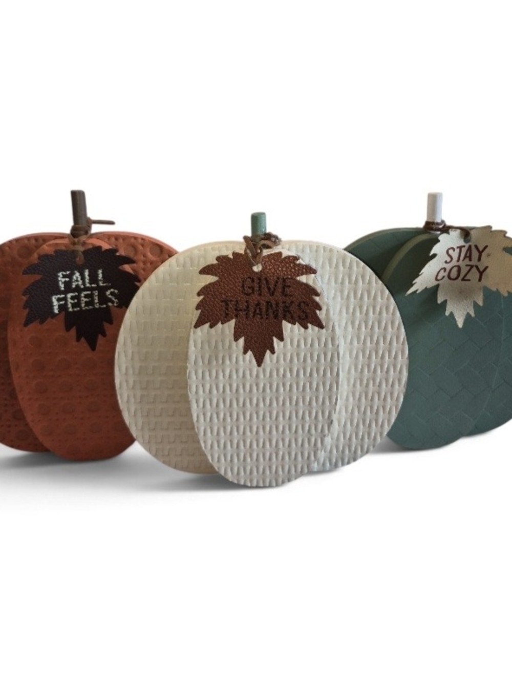 Set of 3 Decorative Fall Pumpkins - Cream, Rust, Teal